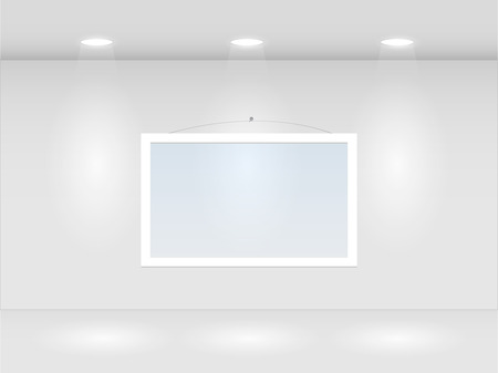 Illustration of a room with lights and hanging frame.のイラスト素材