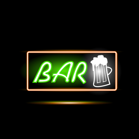 Illustration of a Bar neon sign against a dark background.のイラスト素材