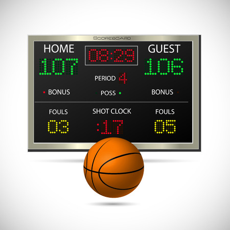 Illustration of a basketball and scoreboard isolated on a white background.のイラスト素材