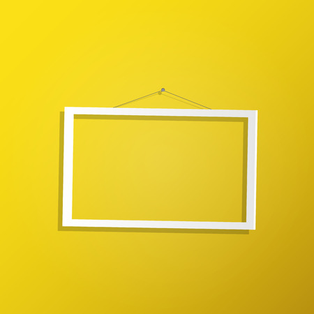 Illustration of a hanging white frame on a colorful yellow background.のイラスト素材