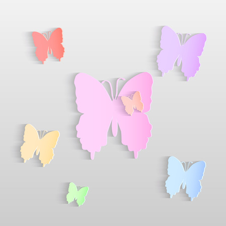Illustration of paper butterflies against a light background.のイラスト素材