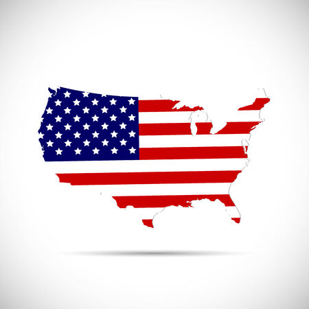 Illustration of the flag of the United States of America on a map isolated on a white background.のイラスト素材