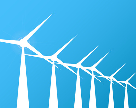 Illustration of white windmills on a colorful blue background.のイラスト素材