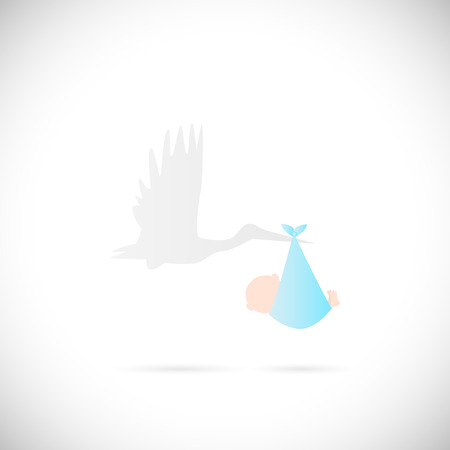 Illustration of a stork carrying a baby isolated on a white background.のイラスト素材