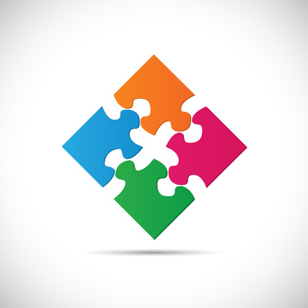 Illustration of colorful puzzle pieces isolated on a white background.のイラスト素材