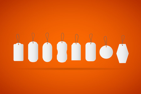 Illustration of blank white tags on a colorful orange background.のイラスト素材