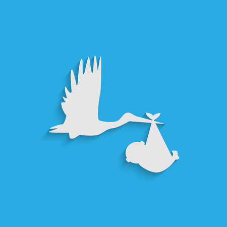 Illustration of a stork carrying a baby isolated on a white background.のイラスト素材