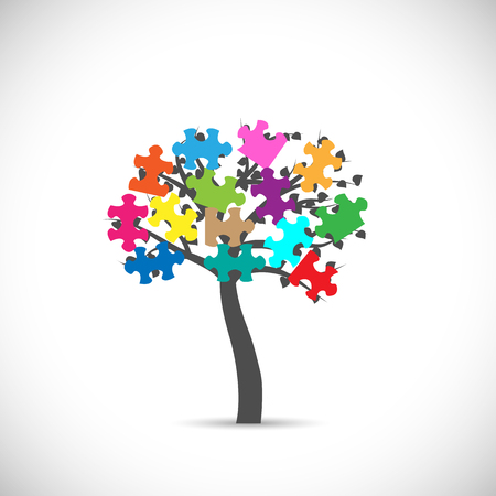 Illustration of an abstract puzzle tree isolated on a white background.のイラスト素材