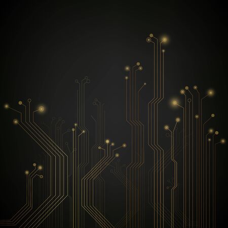 Illustration of a black and gold circuit board background.のイラスト素材