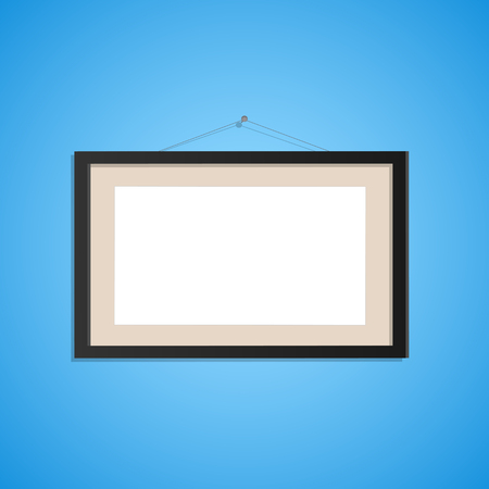 Illustration of a hanging picture frame on a colorful blue background.のイラスト素材