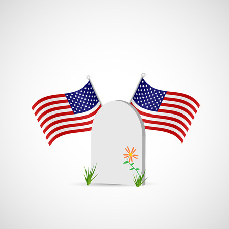 Illustration of a gravestone and USA flags isolated on a white background.のイラスト素材