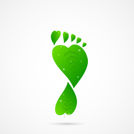 Illustration of a footprint made of leaves isolated on a white background.のイラスト素材