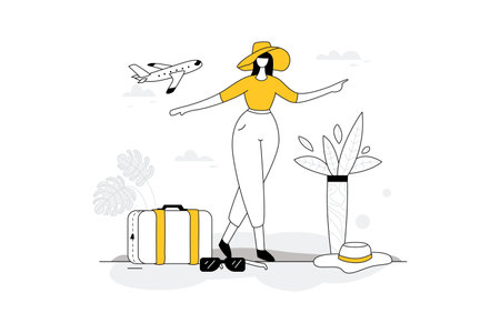 Tourist girl, Travel Vectors Illustration Flat Lineのイラスト素材