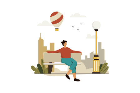 Sitting on a chair in park, Life Vectors Illustration Flatのイラスト素材