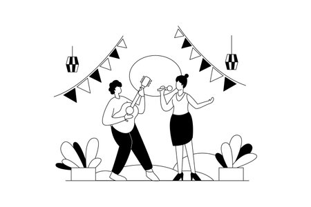 Event Singing, Life Vectors Illustration Flatのイラスト素材