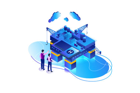 Oil and Gas Extraction Activities, Isometric Vectorのイラスト素材