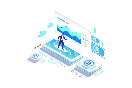 Crypto Surfing Investment - Isometric Vectorのイラスト素材