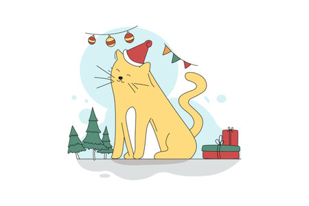 The Cat Is Happy On Christmas Dayのイラスト素材