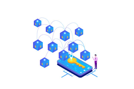 Isometric Bitcoin Blockchain Flat Vectorのイラスト素材