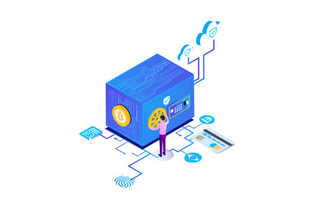 Isometric Bitcoin Cryptocurrency Safe Storage Flat Vectorのイラスト素材