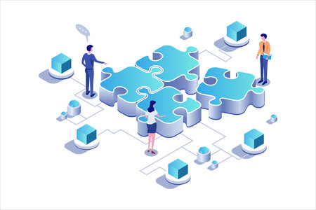 Business Team Work Isometric flat vectorのイラスト素材