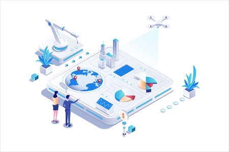 Business Management Isometric flat vectorのイラスト素材