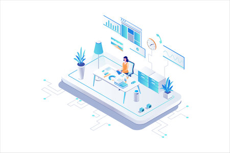 Freelance Work Isometric flat vectorのイラスト素材