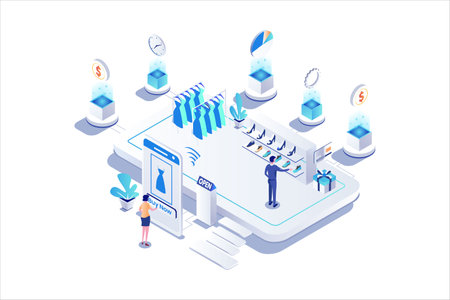 Shopping Online Isometric Vector Conceptのイラスト素材