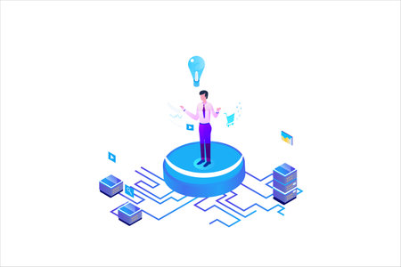 Seo Idea Marketing Isometric Flat Vectorのイラスト素材