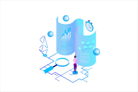 Data Analysis Isometric Flat Vectorのイラスト素材