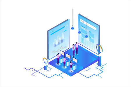 SEO Service Isometric Flat Vectorのイラスト素材