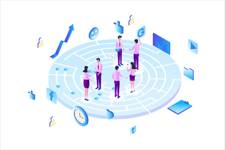 Social Media Marketing Isometric Flat Vectorのイラスト素材