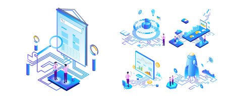 Isometric Marketing: Data Analysis, Research Concept, Business Startup, Marketing Strategy Isometricのイラスト素材