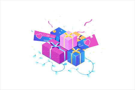 Shop Gift Voucher Isometric Flat Vectorのイラスト素材