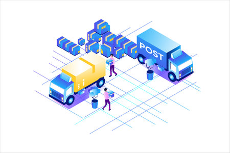 Logistic Service Isometric Flat Vectorのイラスト素材