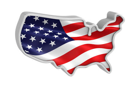 3D USA map and flag with metal frame on a white background