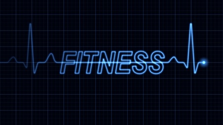 Blue electrocardiogram creating fitness word. Part of a series.の写真素材