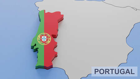 Portugal map 3D illustration. 3D rendering image and part of the series.の写真素材