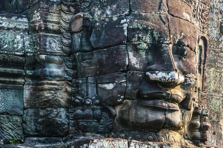 Stone Face on Bayon Temple at Angkor Thom, Siem Reap, Cambodiaの写真素材