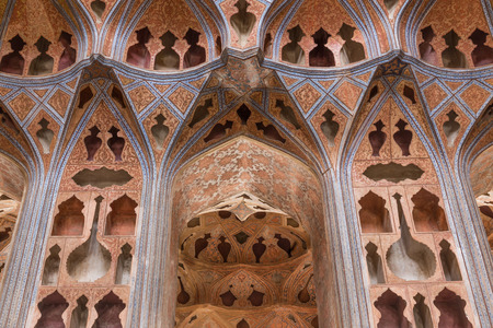 The Music Hall of the Ali Qapu Palace, a grand palace in Isfahan, Iran. It is located on the western side of the Naqsh e Jahan Square, opposite to Sheikh Lotfollah Mosque.のeditorial素材