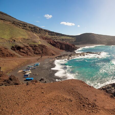 LANZAROTE, SPAIN - NOVEMBER 28, 2016:  view of El Golfo, near the green lagoon, in Lanzarote, Canary Islands, Spainのeditorial素材