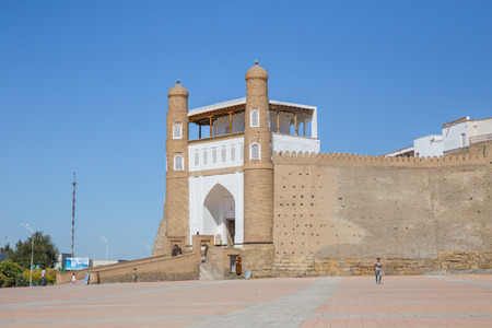 BUKHARA, UZBEKISTAN - AUGUST 26, 2016:  Ark Citadel of Bukhara, a massive fortress located in the city of Bukhara, Uzbekistan that was initially built and occupied around the 5th century AD.のeditorial素材
