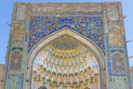 View of Abdul Aziz Khan Medressa - Museum of Wood Carving Art of Bukhara, in Uzbekistanの写真素材