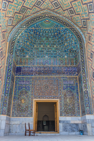 Detail of mosaic of ceramic tiles in the Ulugh Beg Madrasah in Samarkand, Uzbekistan Detail of mosaic of ceramic tiles in the Ulugh Beg Madrasah in Samarkand, Uzbekistan