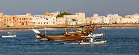 SUR, OMAN - NOVEMBER 25, 2017: Traditional boat in the bay of Sur, Oman
