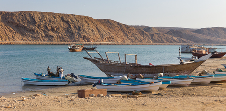 SUR, OMAN - NOVEMBER 25, 2017: Traditional fishing boats  in the bay of Sur, in Oman.のeditorial素材