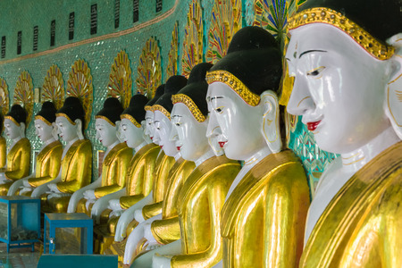 SAGAIN, MYANMAR - NOVEMBER 23, 2014: U Min Thonze Pagoda, Sagaing, in Myanmar