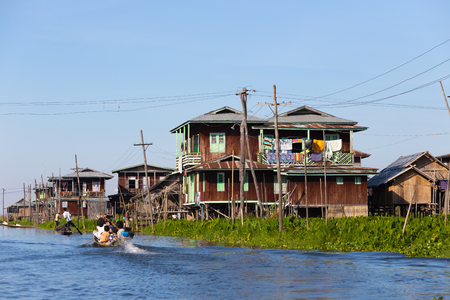 INLE LAKE, MYANMAR - NOVEMBER 30, 2014: Floating villages of Inle Lake, in Myanmarのeditorial素材