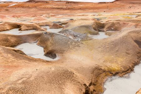 Beautiful landscape of the volcanic activity of geysers and fumaroles at Sol de Manana, in the...