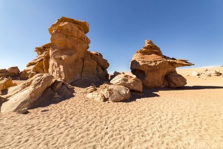 Stunning panoramic view of famous wild Siloli Desert. Beautiful landscape of spectacular Bolivian Andes and the Altiplano along the scenic road in southern Boliviaの写真素材